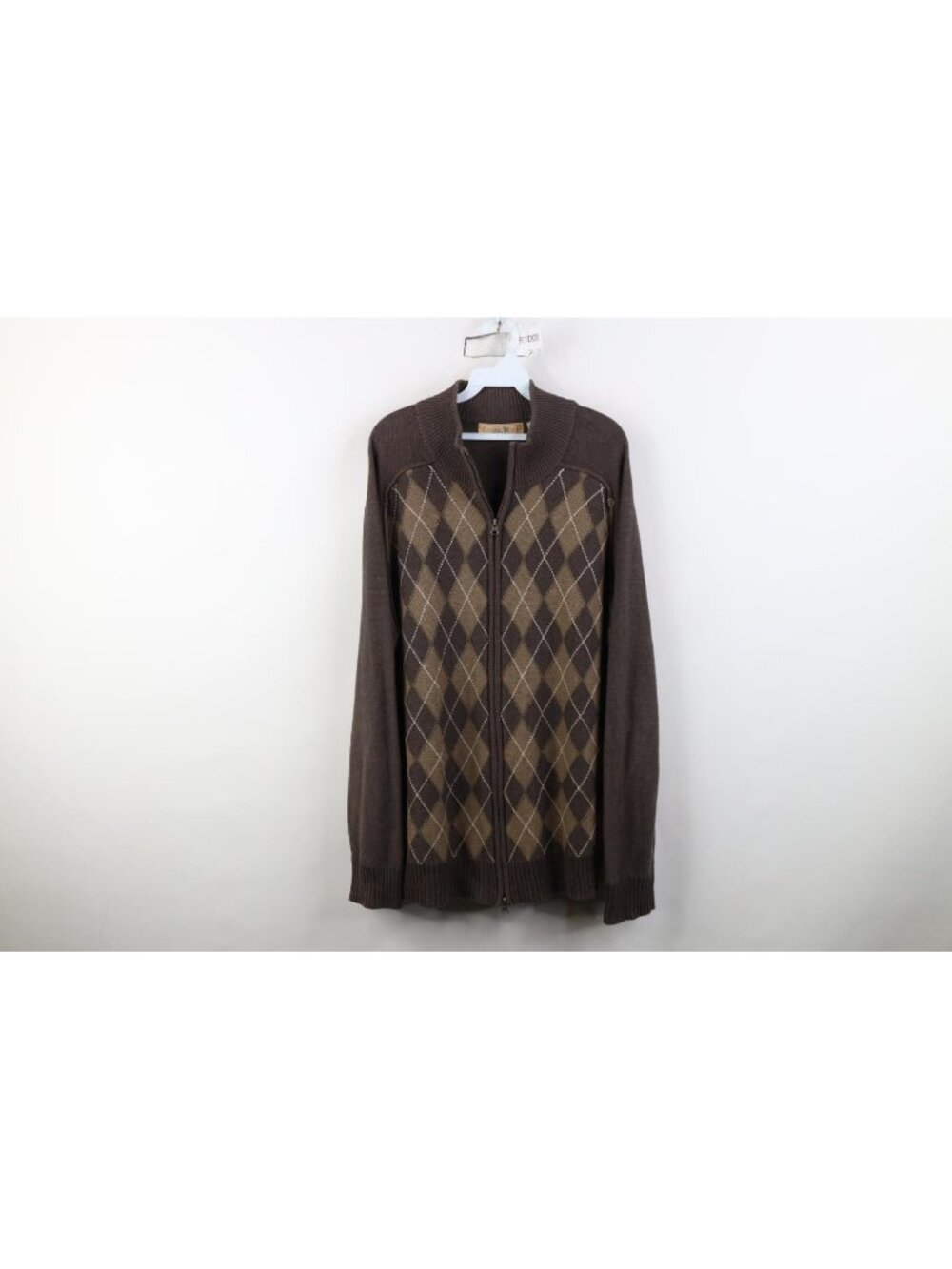 Vintage Y2K Buckle BKE Mens XL Argyle Diamond Knit Full Zip Cardigan Sweater